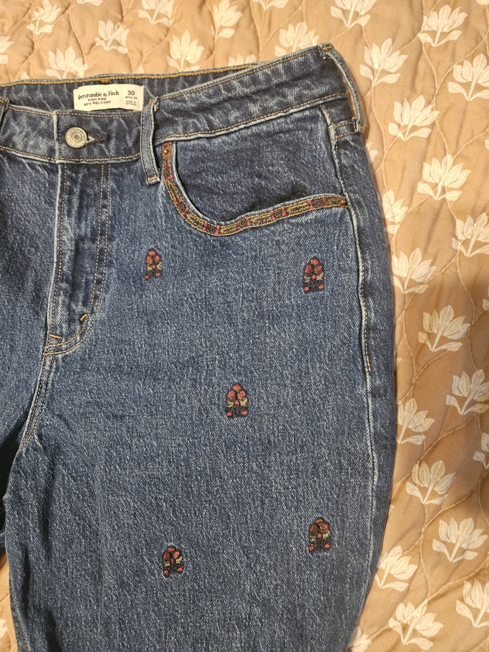 Abercrombie Curve Love High Rise 90s Jeans with Embroidered Floral Accents